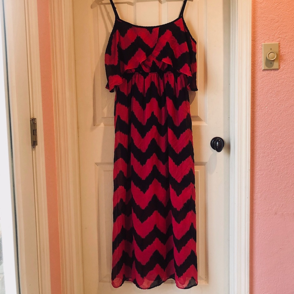 Chevron Striped Pink and Black Maxi Dress